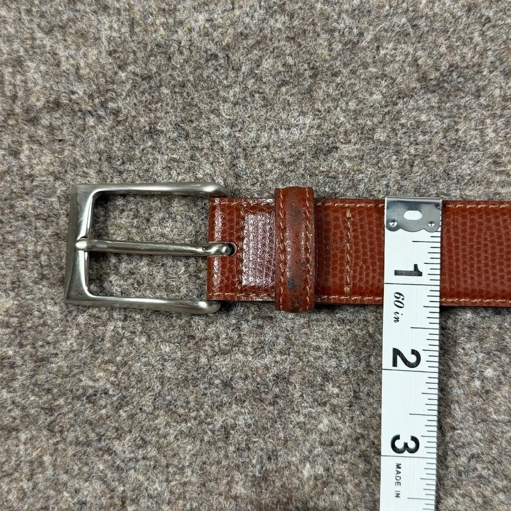Miguel Bellido Brown Genuine Leather Belt Mens Size 36 Silver Tone Square Buckle